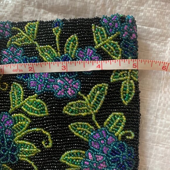VTG Y2K Beaded Crossbody Mini Purse Black Blue Flowers Leaves Braid Strap Fairy - Picture 4 of 5